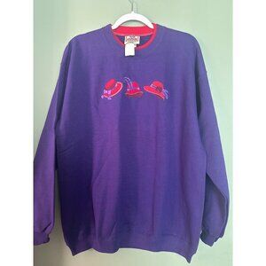 New Women Purple Embroidered Sweater Large Boho Whimsical Artsy Playful Cozy